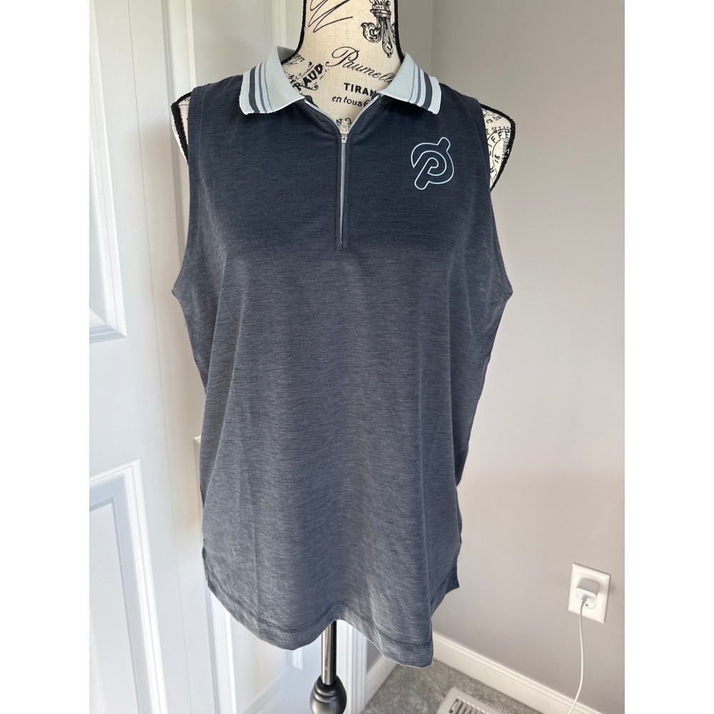Peloton Womens‎ Sleeveless Golf Polo Shirt Charcoal Grey Athletic Size L